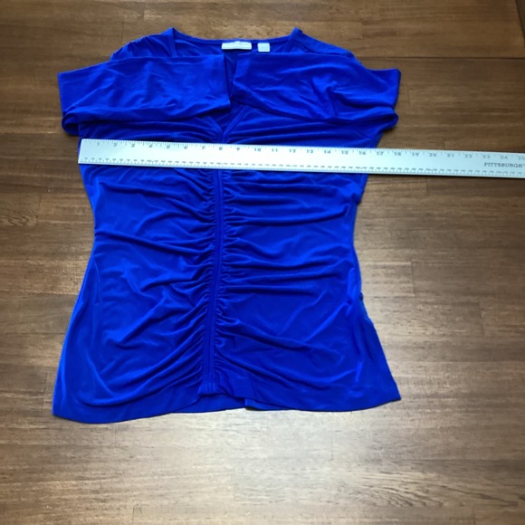 New York & Company Royal Blue Ruched V-Neck Bodycon 3/4 Sleeve Top Small - Picture 3 of 9